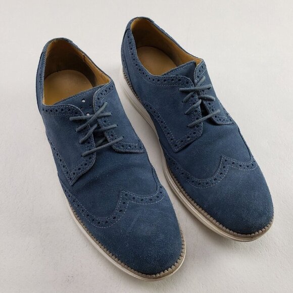 Cole Haan Lunargrand Wingtip Oxford Shoe Mens 11.5 Blue Suede Lace Up Dress - Picture 1 of 11